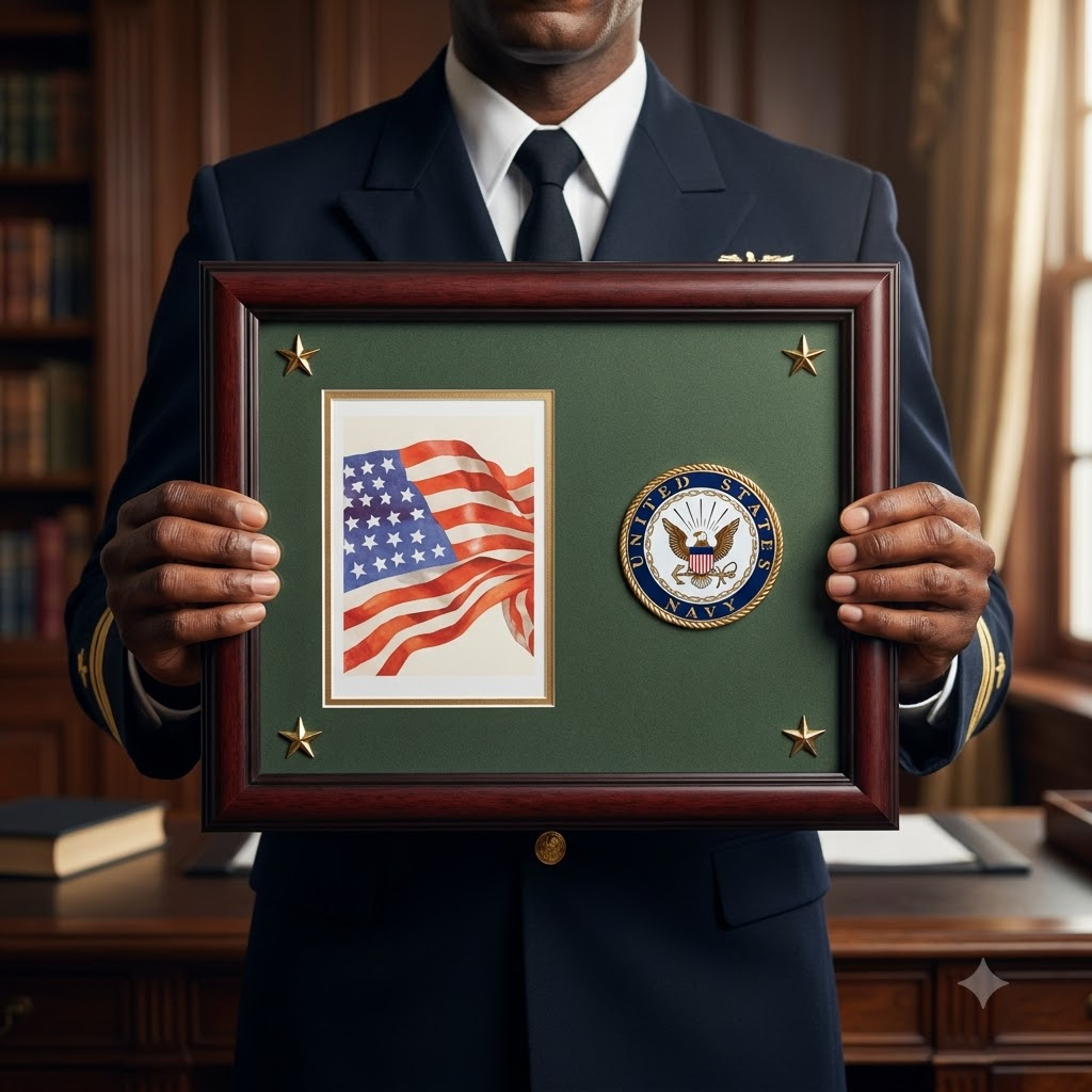 Navy Medallion Frame, Navy Photo and Medallion Frame, wood frame., , The Military Gift Store, American Flags- High Quality American Discounted Flags (2)