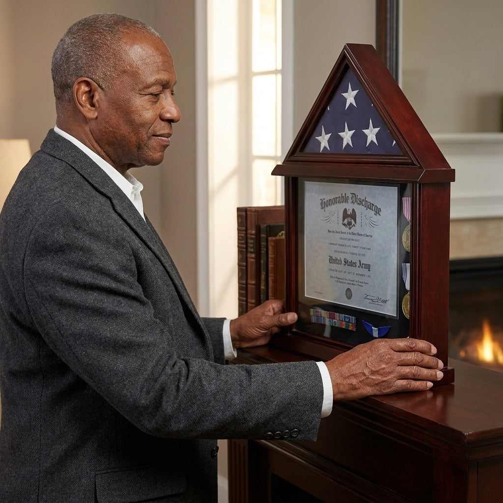 Flag Connections 3’x 5’ Flag Display Case Frame Shadow Box, with Certificate and Document Holder, Flag Connections 3’x 5’ Flag Display Case Frame Shadow Box, The Military Gift Store, Army Flag Display Cases (64)