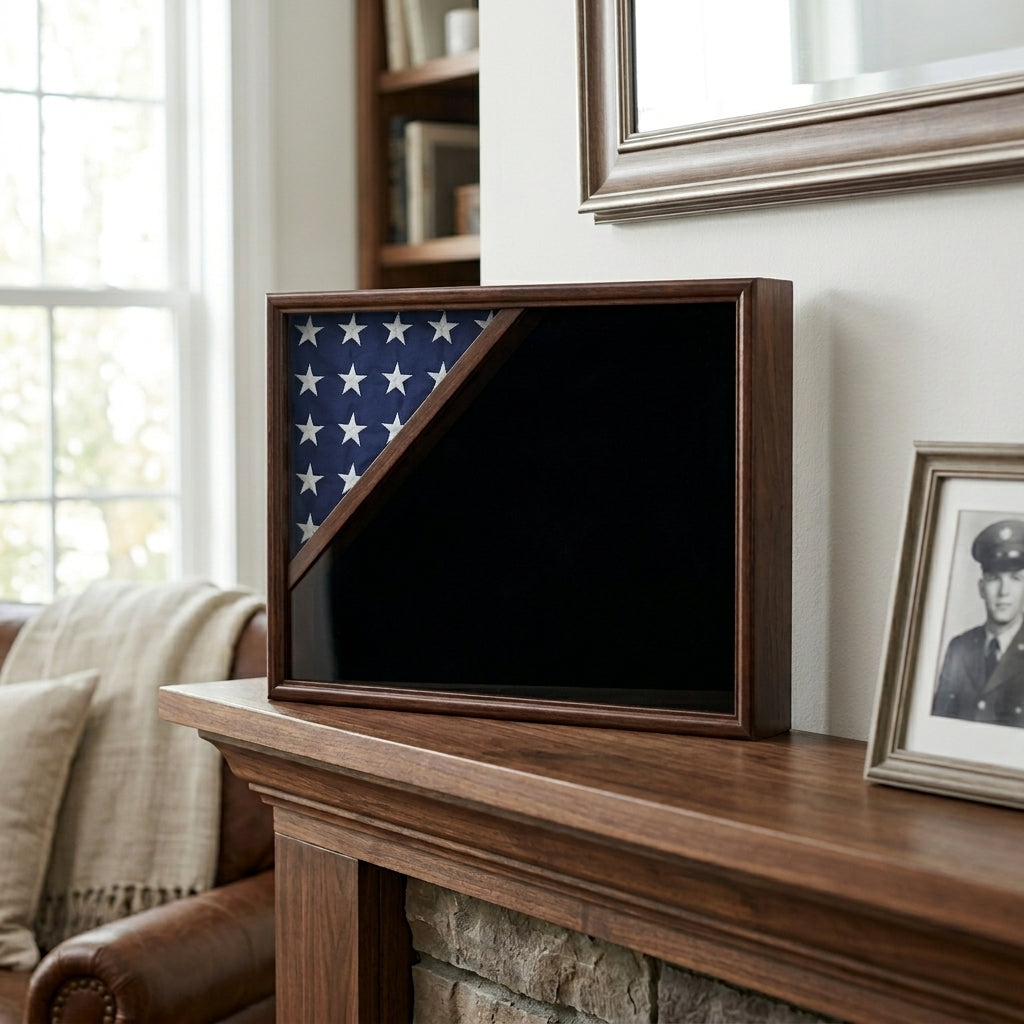 Cherry Shadow Box for 3x5 Flag, 3x5 Flag Shadow Box Cherry Finish, Cherry Wood Flag Shadow Box Display Case, Cherry Flag Shadow Box for Folded Flag, Military Flag Shadow Box Cherry Finish, Burial Flag Shadow Box Cherry Wood, cherry wood shadow box with glass front for flag, deep cherry shadow box for folded flag display, solid wood cherry flag shadow box case, wall mount cherry shadow box for 3x5 flag, durable cherry finish flag display shadow box