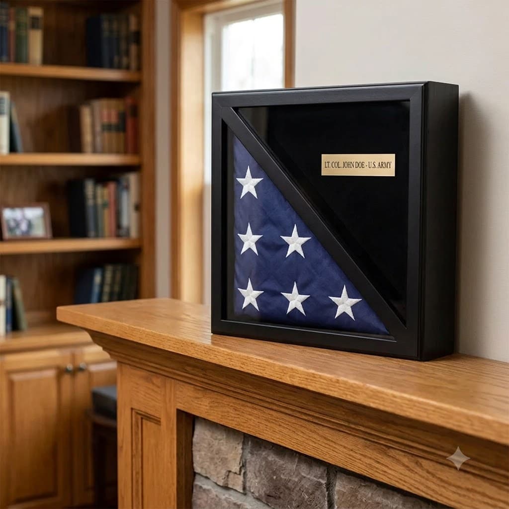 Wood Flag Case for (2) 5’ x 9.5’ Flags, Rear Loading, Glass Front, , The Military Gift Store, 2 Flags display case
