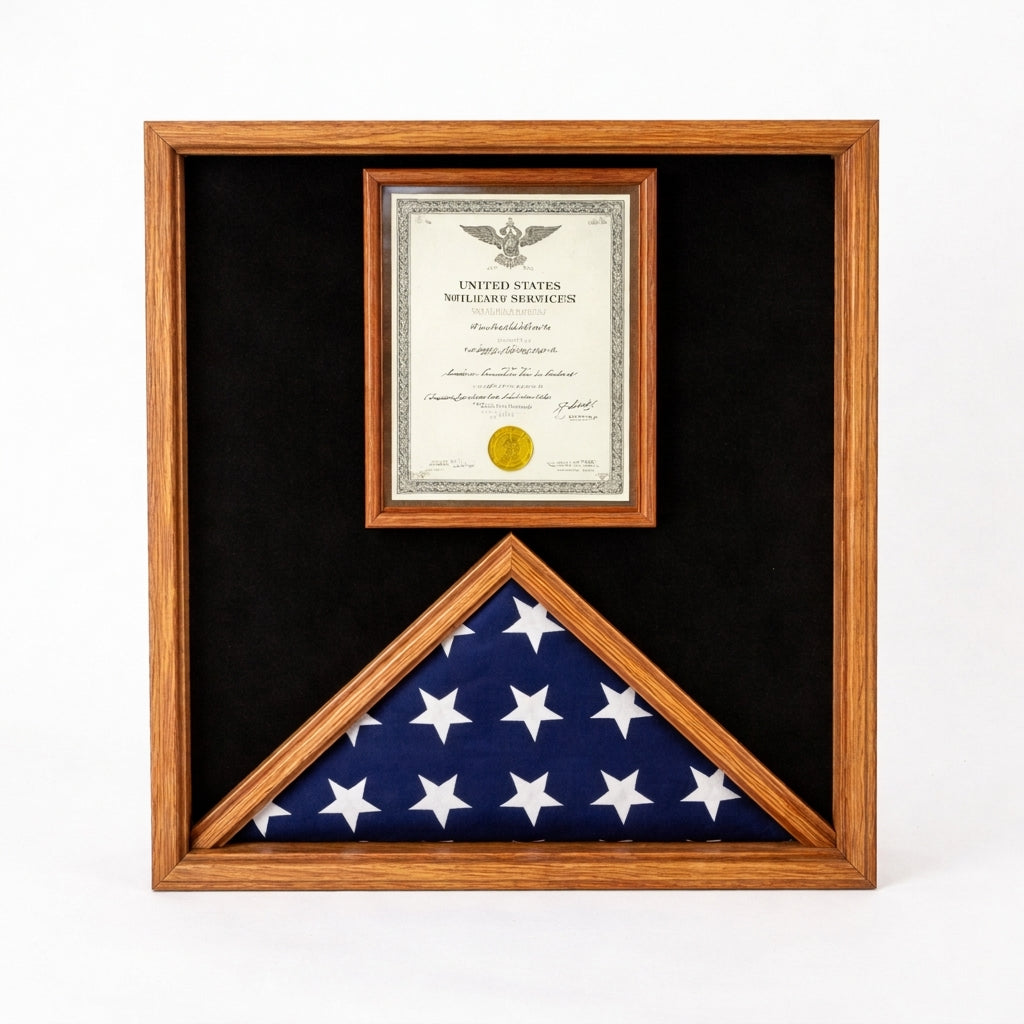 flag and document case, flag display case with document holder, military flag and certificate display case, American flag and document display case, flag case with certificate holder, flag and award display case, glass front flag and document case, engraved flag and certificate display case, wall mount flag and document display case, tabletop flag and document display frame, flag case with photo and certificate holder