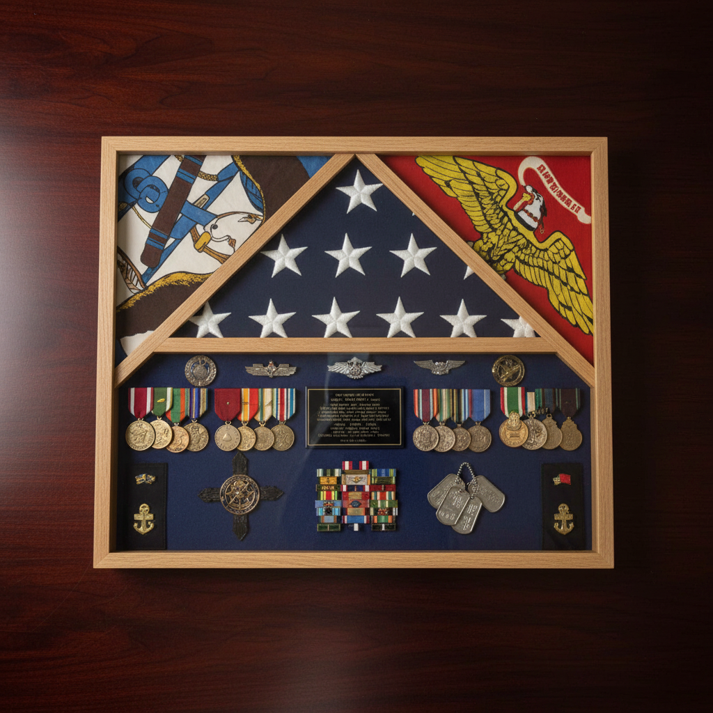 3 flags military shadow box, three flag display case military, military shadow box for 3 flags, 3 flag display case for veterans, triple flag military display case, 3 flag memorial shadow box, solid wood 3 flag shadow box, glass front 3 flag military display case, oak finish triple flag display case, 3 flag shadow box with medal display, large military shadow box for three flags