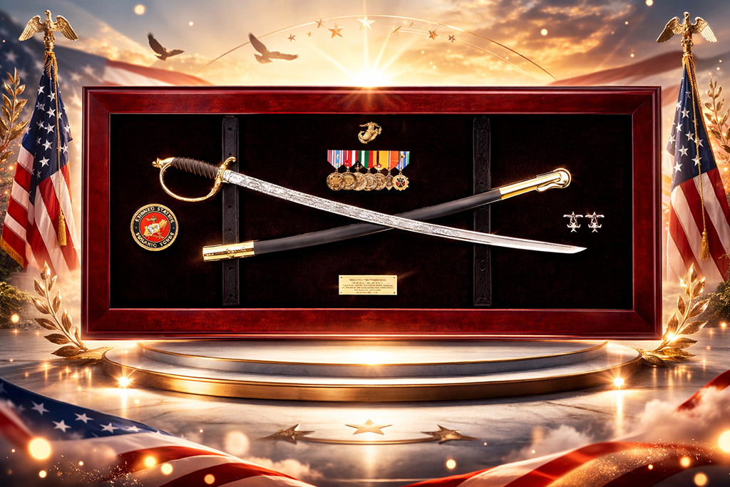 Marine Sword Frame, USMC Sword Display Frame, Marine Corps Sword Shadow Box, USMC Officer Sword Frame, Marine NCO Sword Display Case, Military Sword Frame for Wall, Marine Ceremonial Sword Frame, USMC Sword Wall Display, Marine Corps Retirement Sword Frame, Personalized Marine Sword Frame
