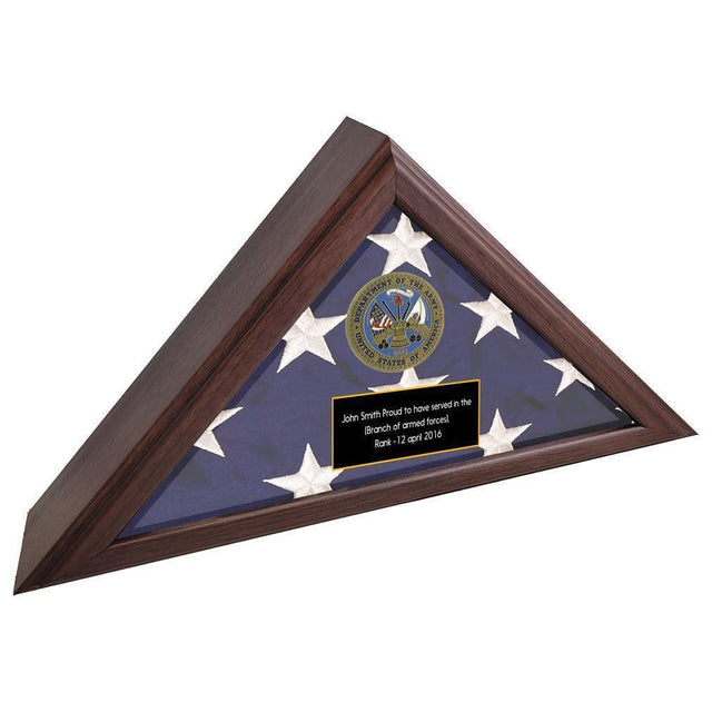 Flag Display Case Veterans with Personalized Plaque, Personalized Army Flag Display Case, Army medallion flag box, The Military Gift Store, Flag Display Case