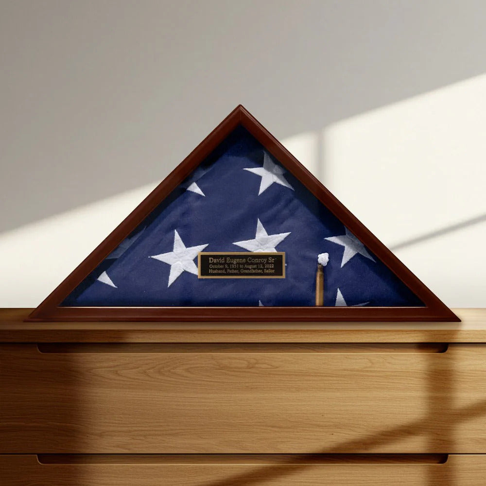 Personalized Memorial Military Flag Case - Solid Cherry Hardwood Made in USA, Personalized Memorial Military Flag Case - Solid Cherry, The Military Gift Store, Burial Flag display cases