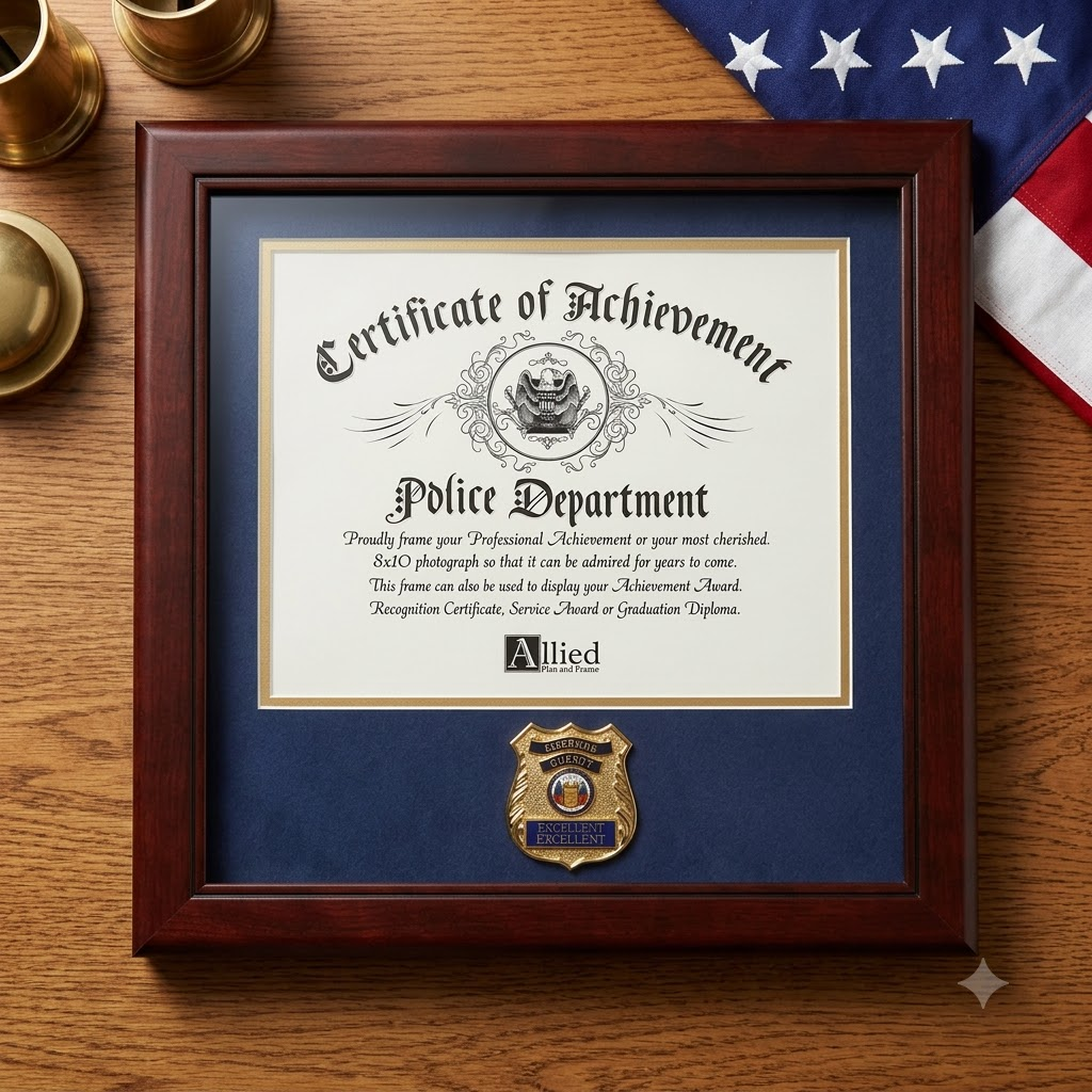 United States Police Officer Certificate of Achievement Frame with Medallion - 8 x 10 inch, United States Police Officer Certificate of Achievement Frame, The Military Gift Store, Awards Display Cases, Awards Display Frames (62)