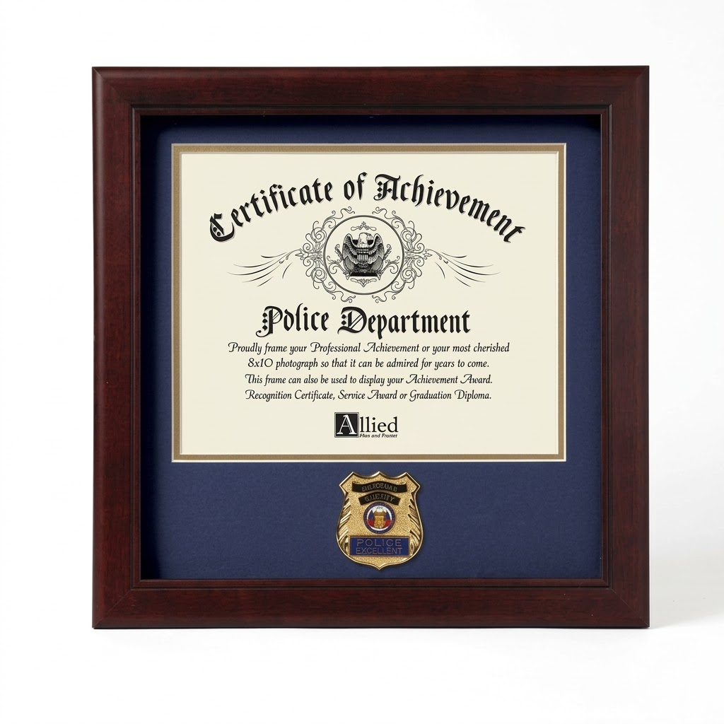 United States Police Officer Certificate of Achievement Frame with Medallion - 8 x 10 inch, United States Police Officer Certificate of Achievement Frame, The Military Gift Store, Awards Display Cases, Awards Display Frames (62)