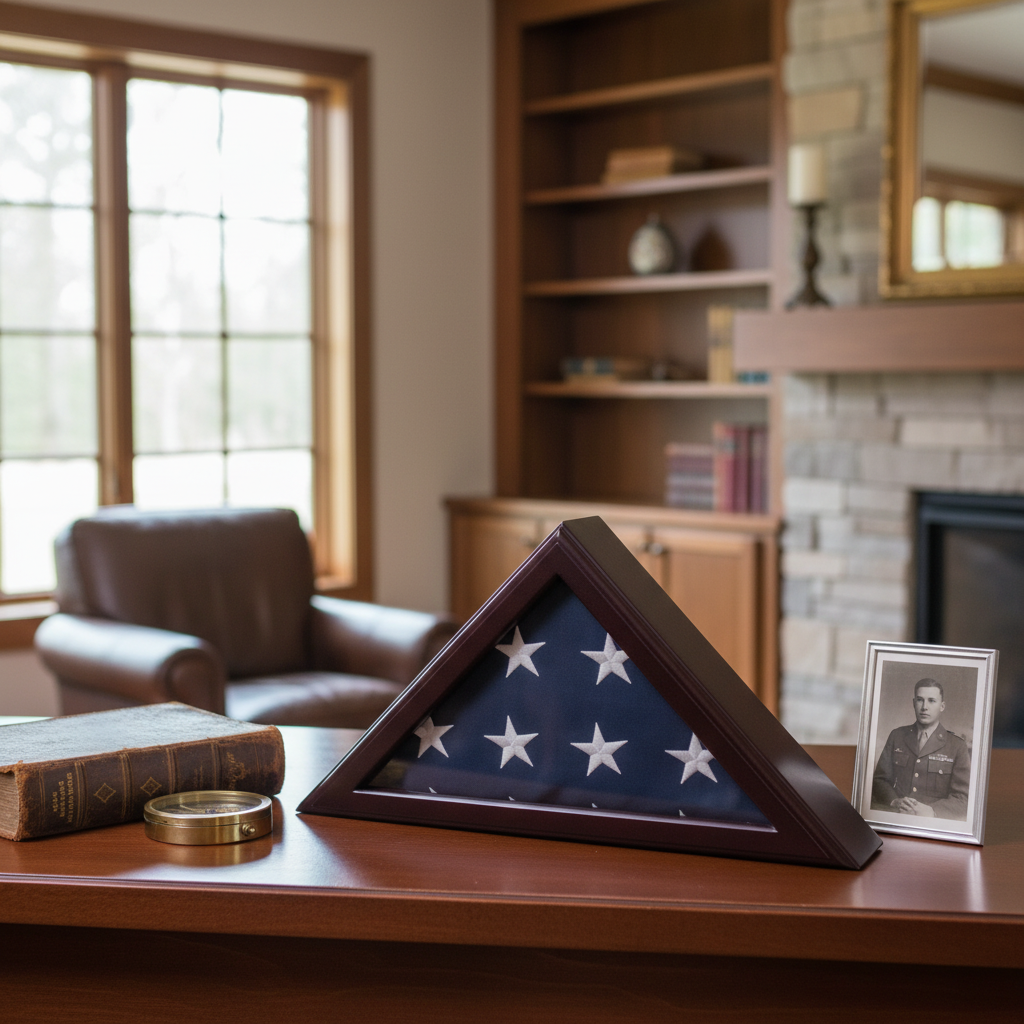 Officers flag display case 3x5, 3ft x 5ft flag display case cherry finish, military flag display case 3x5, wooden flag display case cherry wood, cherry flag case for 3x5 flag, glass front cherry flag display case, solid wood cherry flag case 3x5, triangular flag display case cherry finish, wall mount flag display case 3x5, durable cherry wood flag case