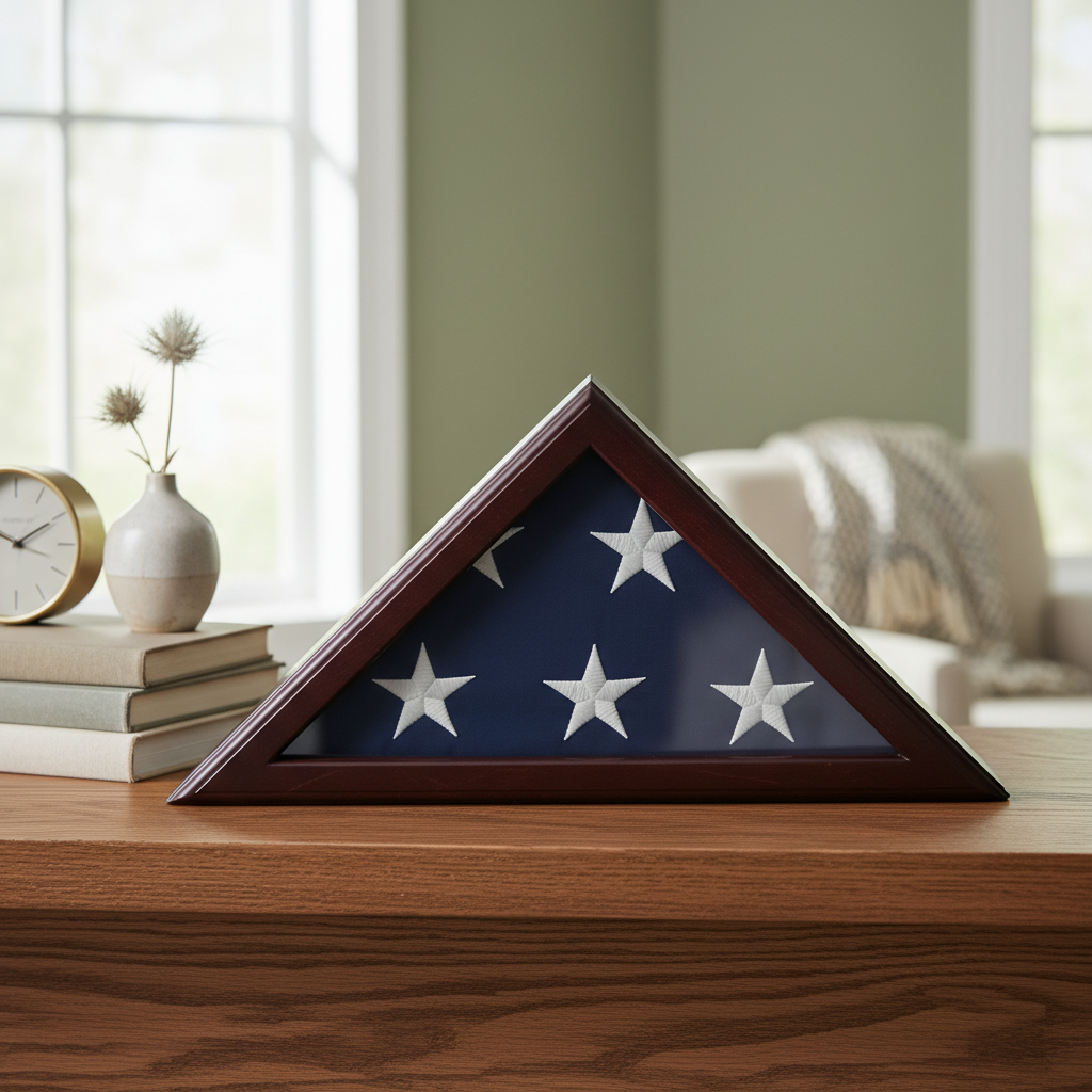 Officers flag display case 3x5, 3ft x 5ft flag display case cherry finish, military flag display case 3x5, wooden flag display case cherry wood, cherry flag case for 3x5 flag, glass front cherry flag display case, solid wood cherry flag case 3x5, triangular flag display case cherry finish, wall mount flag display case 3x5, durable cherry wood flag case