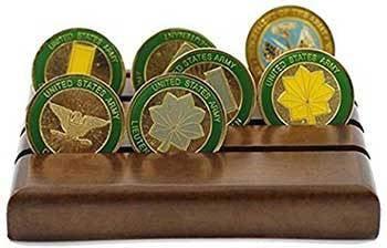 Military Challenge Coin Holder Stand (Walnut Wood - 4 Rows), , The Military Gift Store, Challenge COIN DISPLAY STANDS - Coin Display Rack