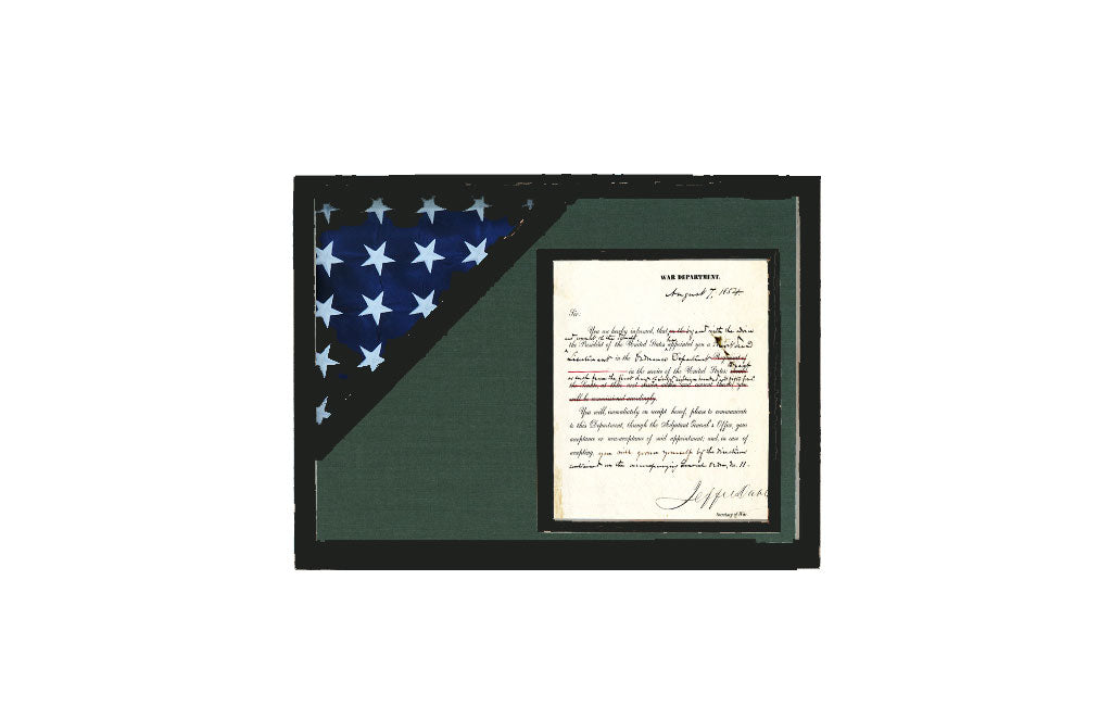 shadow box for 3' x 5' flag with 8.5 x 11 Document holder, Black Finish, shadow box for 3' x 5' flag with 8.5 x 11 Document holder, The Military Gift Store, Flag and Document Display Case