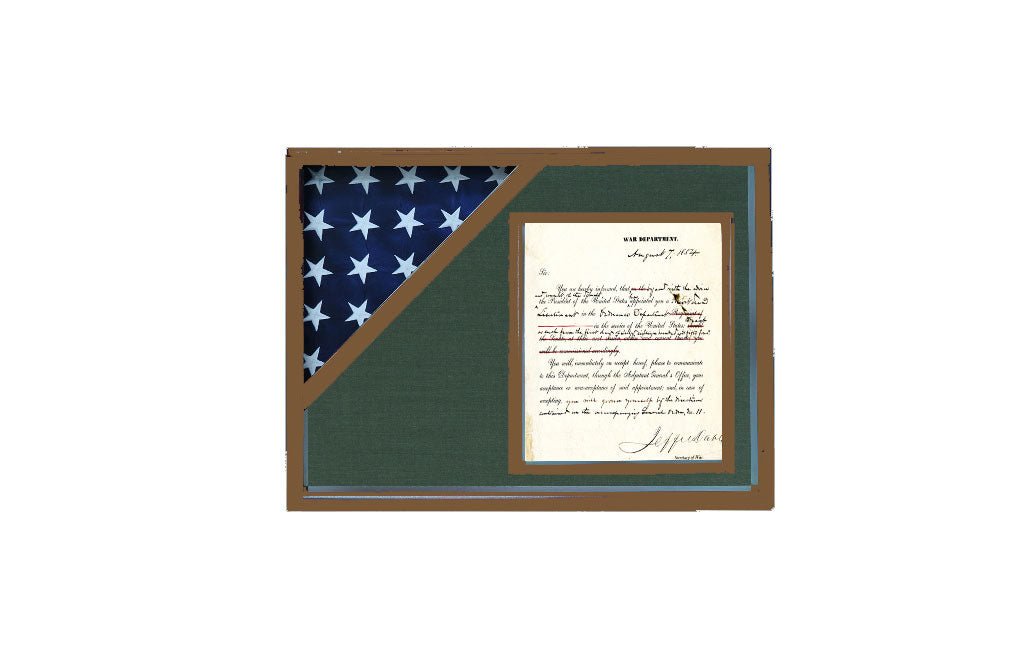 Shadow box for 3' x 5' flag with 8.5 x 11 Document holder, cherry Finish, Shadow box for 3' x 5' flag with 8.5 x 11 Document holder, The Military Gift Store, Flag and Document Display Case