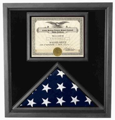 Premium USA-Made Solid wood 4x6 flag and certificate display case Black Finish, Premium USA-Made Solid wood 4x6 flag and certificate display case, The Military Gift Store, Flag and Picture frame