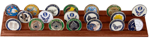 Flag Connections Military Challenge Coin Holder Stand (Walnut) (Wood, 3 Rows)