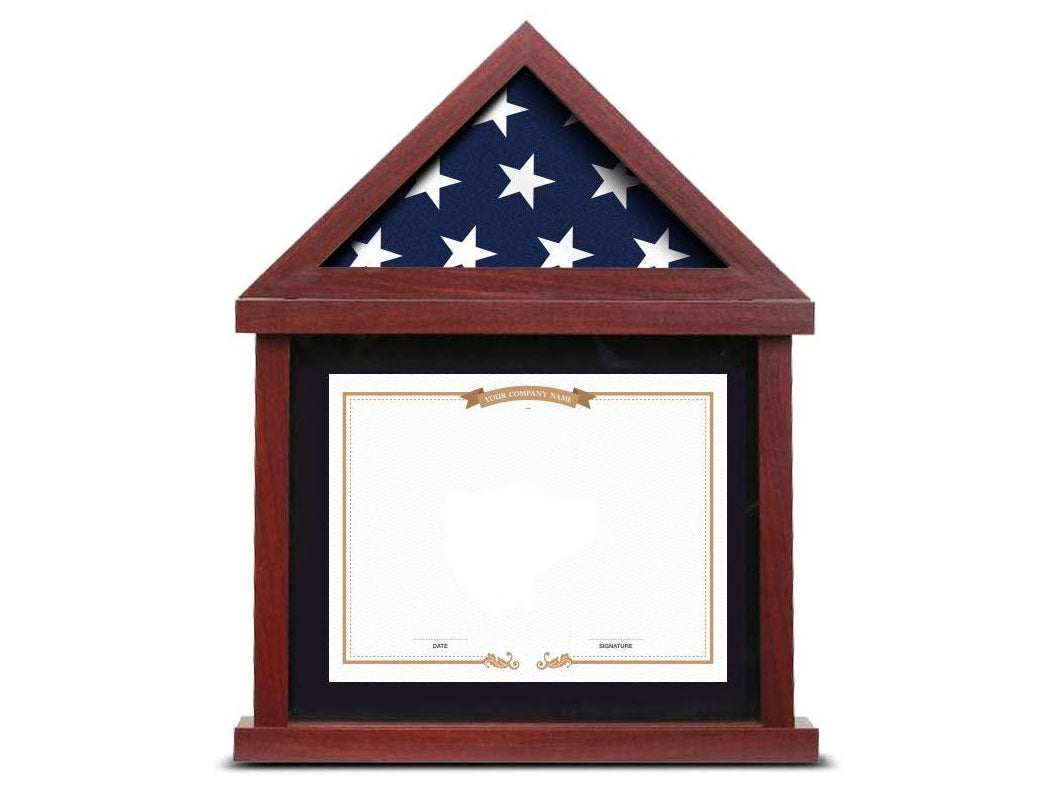 Flag Display Case for 3’x5’ Folded Flag With Shadow Box, Certificate Document Holder, Flag Display Case for 3’x5’ Folded Flag with Mahogany Finish, The Military Gift Store, American Flag Frames (43)