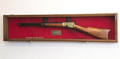 Single Rifle Display Case Wall Rack Cabinet w/ UV Protection -Lockable, Walnut