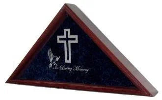 Large Flag Display Case With Engraved Symbols of Faith - Mahogany, , The Military Gift Store, Flag Cases