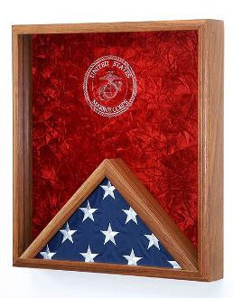 Marine Corps Flag Medal Display Case,USMC Flag Case - Oak, , The Military Gift Store, Flag Display Cases For 3'X5' Flag