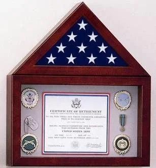 Flag Display Case with a Shadow Box, Cherry finish case, , The Military Gift Store, Mountain flag case