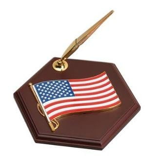 Pen Holder with American Flag Medallion Six-sided Hexagon, , The Military Gift Store, Military Frames, Military Photo Frames, Military Gifts