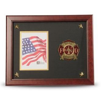 Firefighter Medallion Picture Frame with Stars Mahogany Colored Frame Molding, Firefighter Medallion Picture Frame with Stars Mahogany Colored, The Military Gift Store, Military Frames, Military Photo Frames, Military Gifts