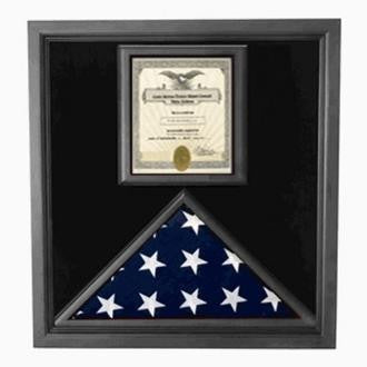 Flag and Certificate Case Black Frame, American Made prominently display an 8.5 X 11 certificate, Flag and Certificate Case Black Frame, American Made, The Military Gift Store, Flag and Certificate Case