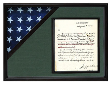 Oak Shadow box to hold a 3’X5’ flag with 8.5'x11' certificate., , The Military Gift Store, Flag Case with Display Shadow Box