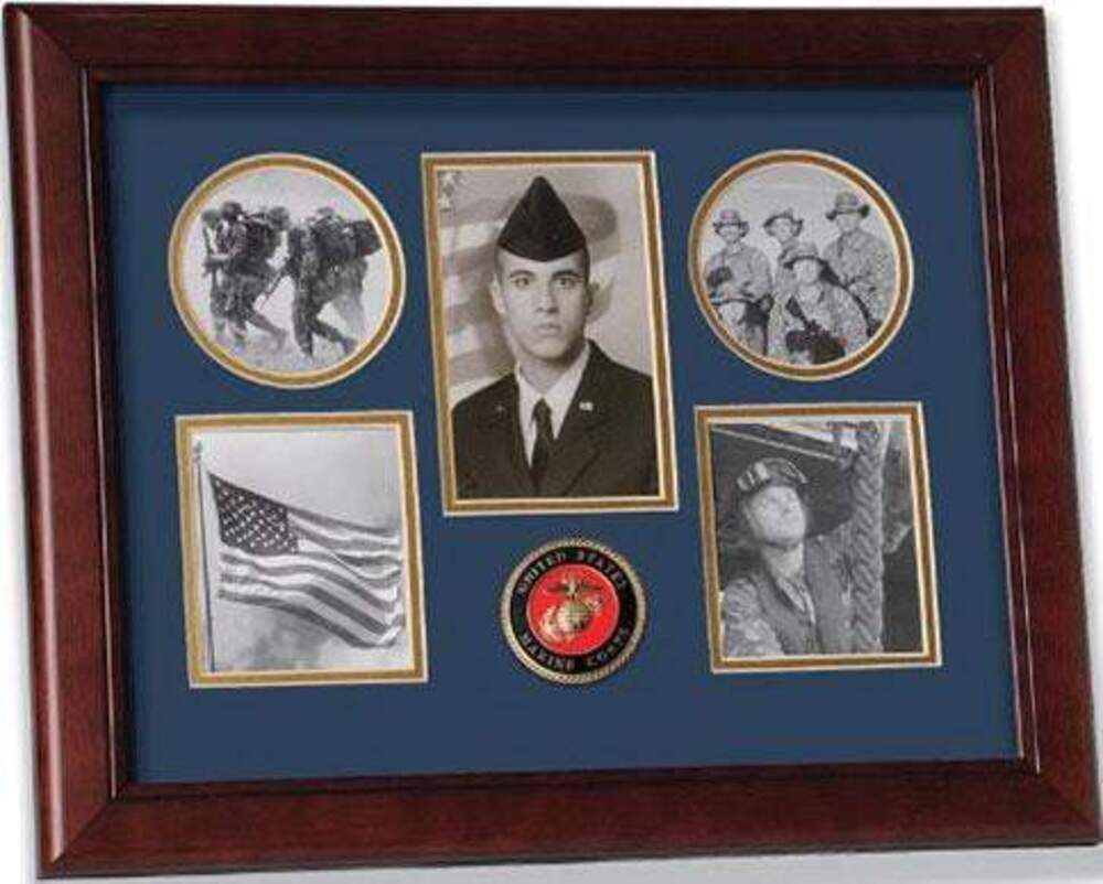United States Marine Corps Medallion 5 Picture Collage Frame with Stars, United States Marine Corps Medallion 5 Picture Collage Frame, The Military Gift Store, Awards Display Cases, Awards Display Frames (62)
