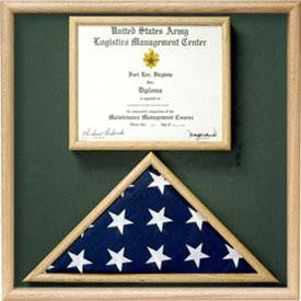 Flag and Certificate Display Case from Original Uniform Fabrics, Oak wood Finish, Flag and Certificate Display Case from Original Uniform Fabrics, The Military Gift Store, Flag and Document Display Case