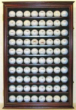 Flag Connections 80 Novelty/Souvenir Golf Ball Display Case Holder Cabinet, (Mahogany Finish)