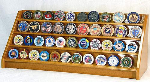 4 Rows 40 Challenge Coin Casino Chip Display Case Rack Holder Stand for Table Shelf Desk Oak, 4 Rows 40 Challenge Coin Casino Chip Display Case Rack Holder Stand, The Military Gift Store, Challenge COIN DISPLAY STANDS - Coin Display Rack