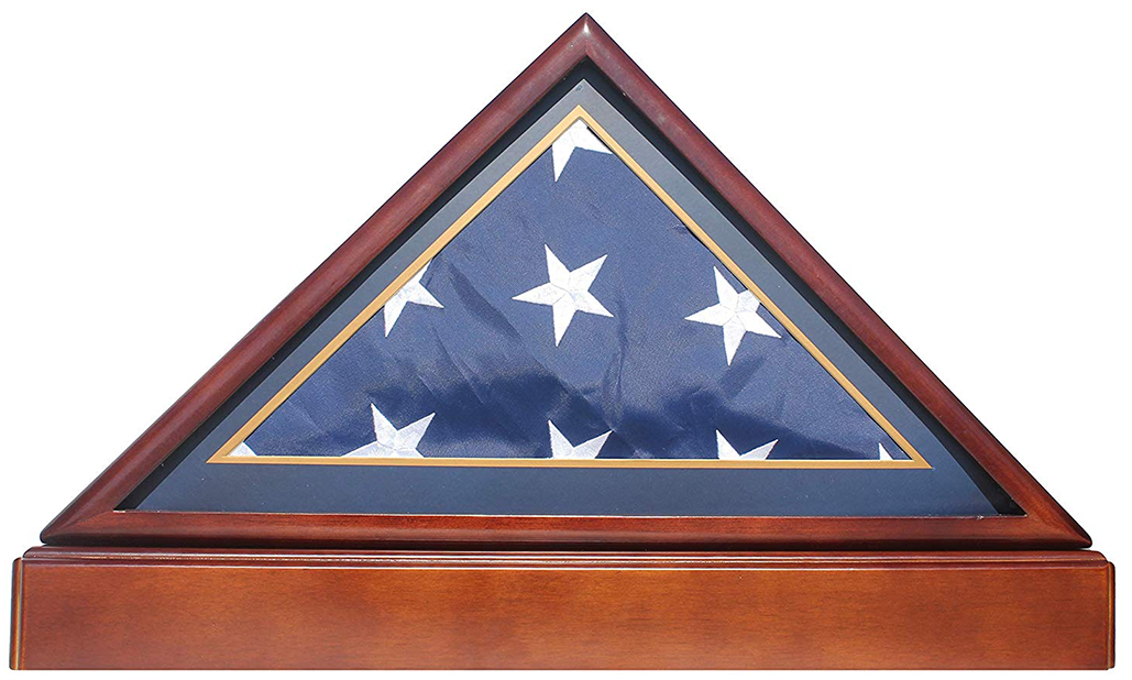 BURIAL/Funeral Military Shadow Box with Pedestal Stand (with blue mat), Burial/Funeral Flag Display Case Frame Military Shadow Box, The Military Gift Store, Burial Flag Display Cases fit 5ft X 9.5ft Flags (31)