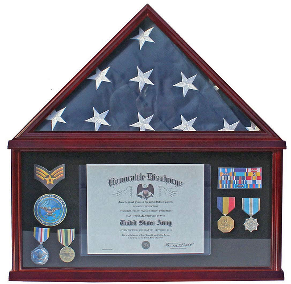 Large Military Shadow Box Frame Memorial Burial Funeral Flag Display Case for 5' X 9.5' Flag, Large Military Shadow Box Frame Memorial Burial Funeral Flag Display, The Military Gift Store, Flag and Document Case