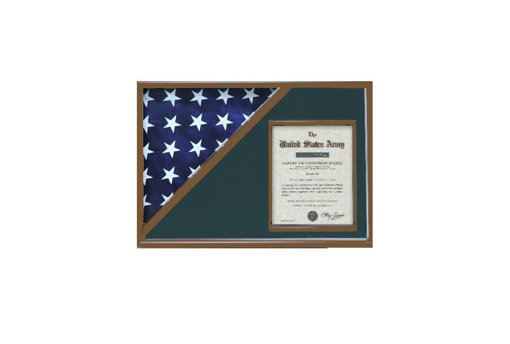 Shadow box for 5' x 9.5' flag with 8.5 x 11 Document holder, Walnut Finish, Shadow box for 5' x 9.5' flag with 8.5 x 11 Document holder, The Military Gift Store, Flag and Document Display Case