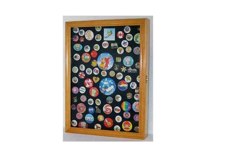 Collector Medal/Lapel Pin Display Case Holder Cabinet Shadow Box (Oak Finish)