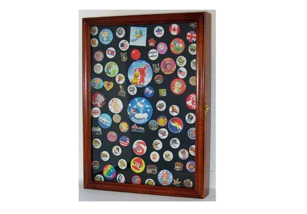 Pin Display Case Shadow Box for Lapel Political Pins Beach Tags, REAL GLASS  Door