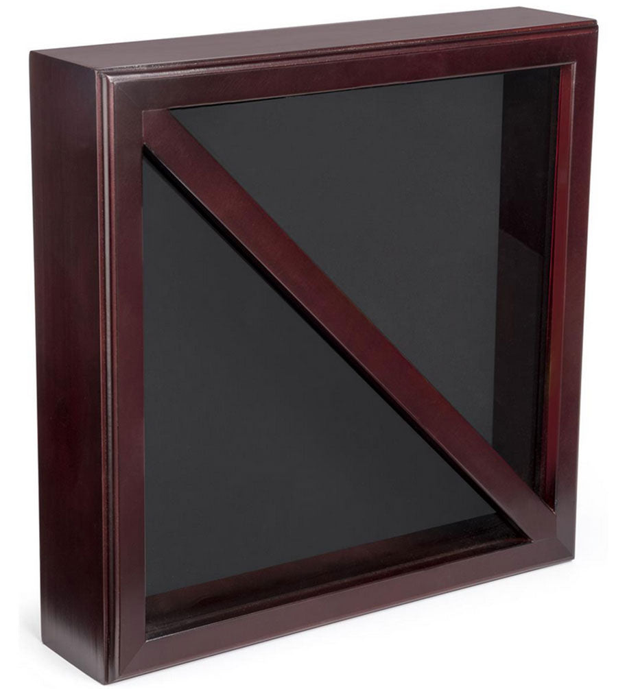 Wood Flag Case for (2) 5’ x 9.5’ Flags, Rear Loading, Glass Front - Mahogany, Wood Flag Case for (2) 5’ x 9.5’ Flags, Rear Loading, Glass Front, The Military Gift Store, 2 Flag Shadow case