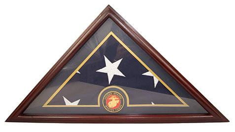 Marine Flag Display Case Box, 5x9 Burial - Funeral - Veteran Elegant Wood Display Case, Marine Flag Display Case Box, 5x9 Burial - Funeral - Veteran Elegant, The Military Gift Store, Triangle flag display