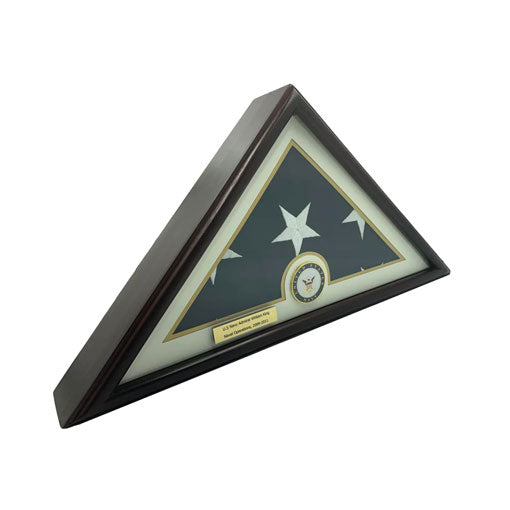 Flags Connections - 5x9 Burial/Funeral/Veteran Flag Elegant Display Case, Solid Wood, Cherry Finish, Flat Base (5x9, Navy)., 5x9 Burial/Funeral/Veteran Flag Elegant Display Case, Solid Wood., The Military Gift Store, Triangle flag display