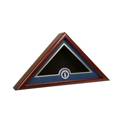 US Flag Display Case with Air Force Medallion - Mahogany Wood Case, , The Military Gift Store, Triangle flag display