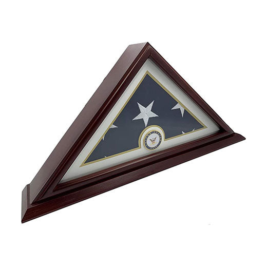 Flags Connections - 5x9 Burial/Funeral/Veteran Flag Elegant Display Case with Base, Solid Wood, Mahogany Finish (Navy)., 5x9 Burial/Funeral/Veteran Flag Elegant Display Case with Base., The Military Gift Store, Medallion Flag Display Case
