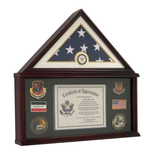 Large Military Shadow Box Frame Memorial Burial Funeral Flag Display Case for 5x9 Flag, Solid Wood (Mahogany) - Navy., Large Military Shadow Box Frame Memorial Burial Funeral, The Military Gift Store, Military Flag Display Cases