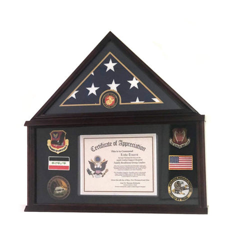 Large Military Shadow Box Frame Memorial Burial Funeral Flag Display Case for 5x9 Flag, Solid Wood (Mahogany) - Marine., Large Military Shadow Box Frame Memorial Burial Funeral, The Military Gift Store, Military Flag Display Cases