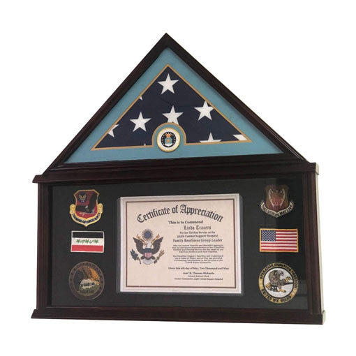 Large Military Shadow Box Frame Memorial Burial Funeral Flag Display Case for 5x9 Flag, Solid Wood (Mahogany) - Airforce., Large Military Shadow Box Frame Memorial Burial Funeral, The Military Gift Store, Military Flag Display Cases