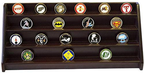 Flag Connections 4 Rows Shelf Challenge Coin Holder Display Casino Chips Holder Cherry Finish, 4 Rows Shelf Challenge Coin Holder Display Casino Chips Holder, The Military Gift Store, Challenge COIN DISPLAY STANDS - Coin Display Rack (17)