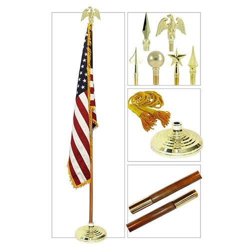 Super Tough Indoor American Flag, Flagpole, Base & Tassel - Configurable