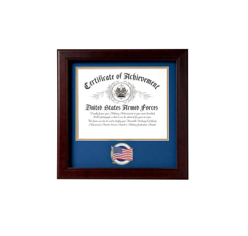 US American Flag Certificate of Achievement Picture Frame with Medallion - 8 x 10 Inch Opening., US American Flag Certificate of Achievement Picture Frame, The Military Gift Store, Awards Case