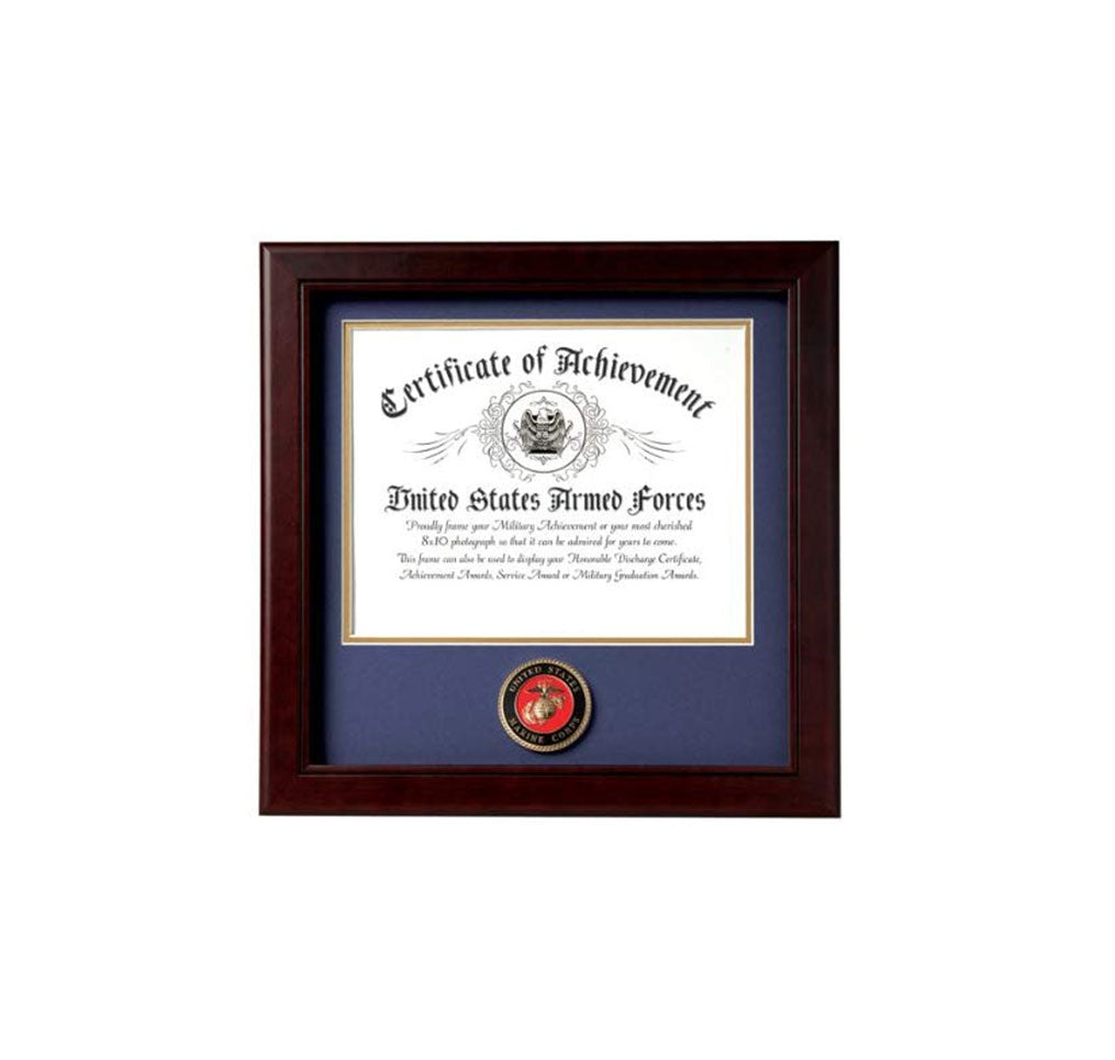 US Marine Corps Certificate of Achievement Picture Frame with Medallion - 8 x 10 Inch Opening, US Marine Corps Certificate of Achievement Picture Frame, The Military Gift Store, Awards Case