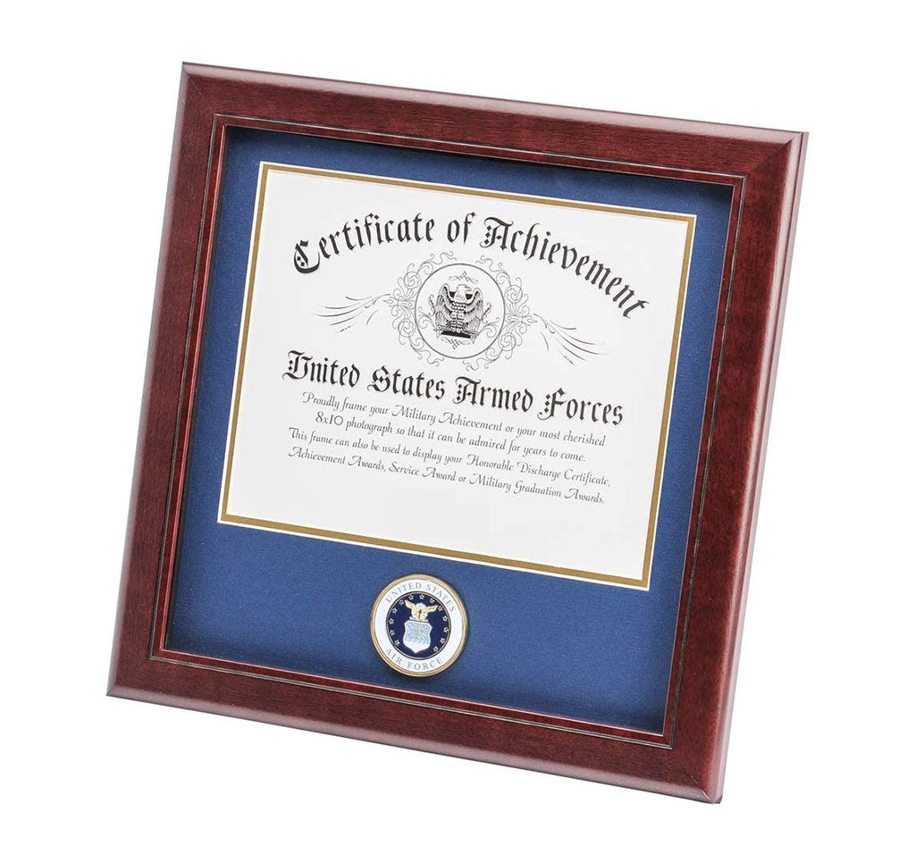 US Air Force Certificate of Achievement Frame with Medallion (8 x 10 inch), US Air Force Certificate of Achievement Frame with Medallion, The Military Gift Store, Awards Case