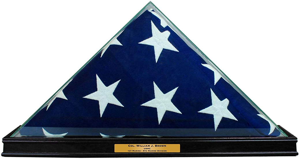 All Glass Flag Display Case for 9.5' X 5' Flag with Engraving (Black), , The Military Gift Store, Awards Display Cases, Awards Display Frames (62)